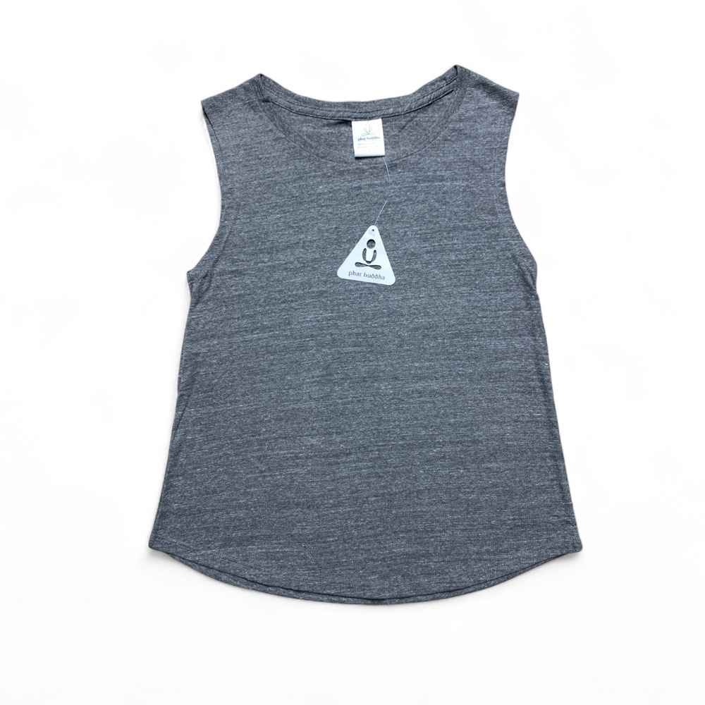 Phat‎ Buddha Yoga Tank Top Womens L Gray Crew Neck Sleeveless Workout NWT